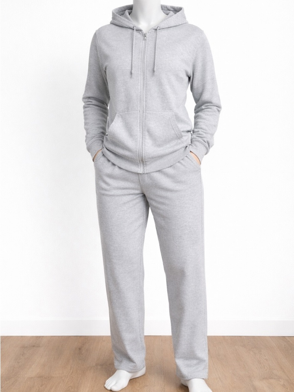 Light Gray Zip Hoodie and Sweatpants Set